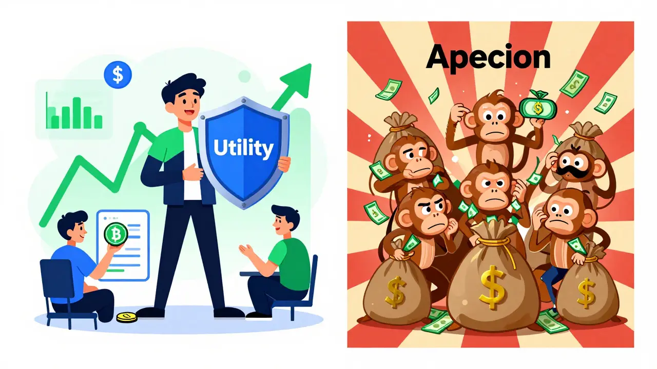 Illustration vergleicht stabilen Uniswap mit spekulativem ApeCoin-Ökosystem