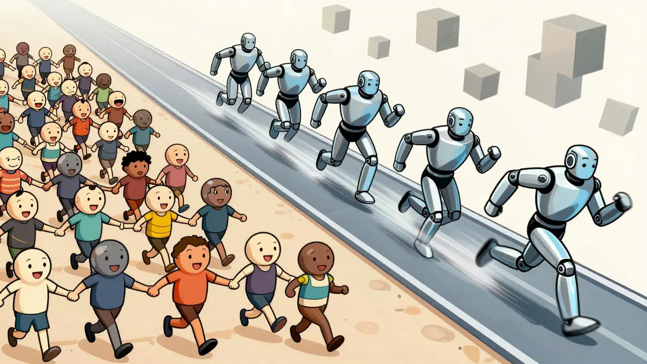 Illustration zum Dilemma zwischen Dezentralisierung und Geschwindigkeit in Blockchains