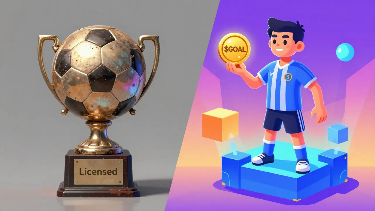 Vergleich traditioneller Trophäe und digitaler Web3-Avatar
