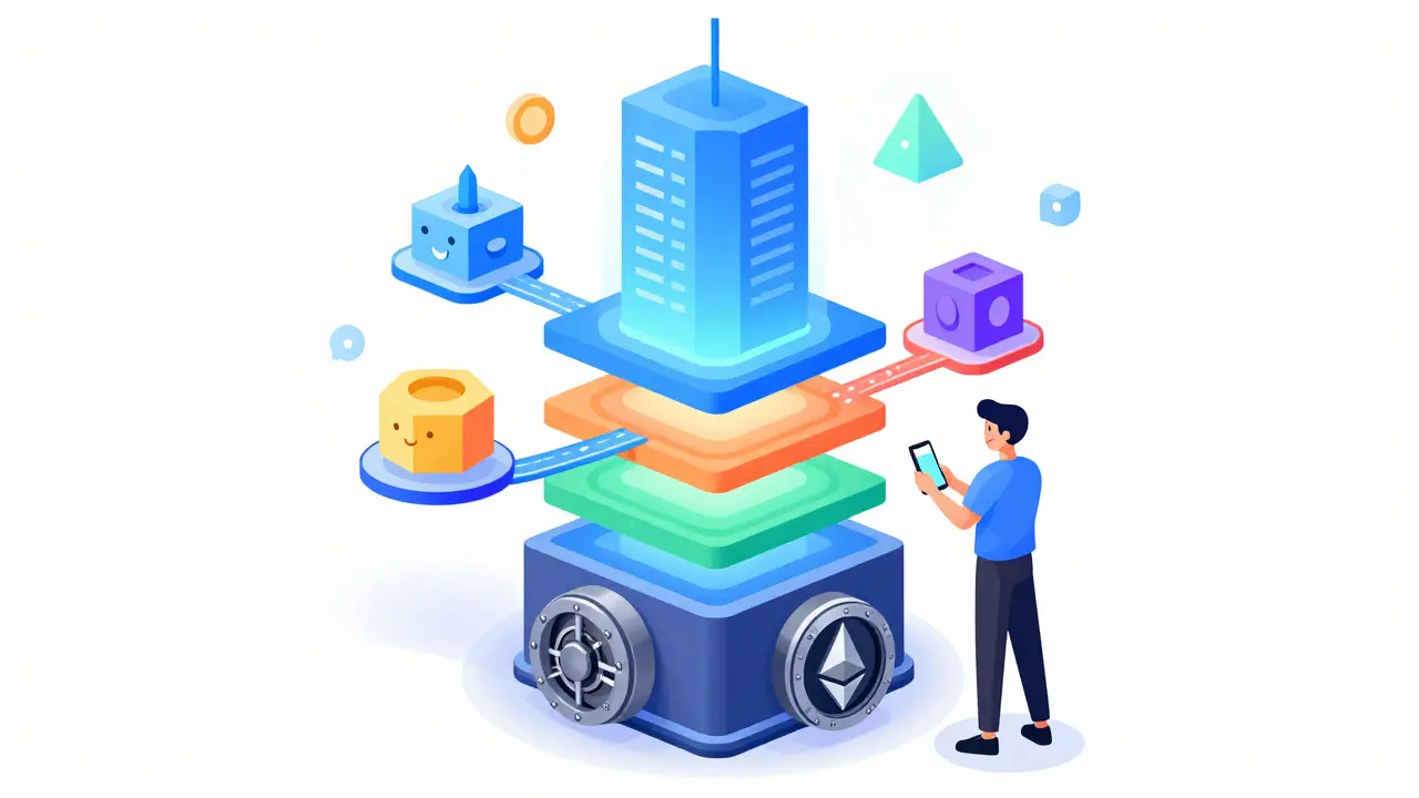 Zukünftige hybride Blockchain-Architektur mit nahtloser Interoperabilität