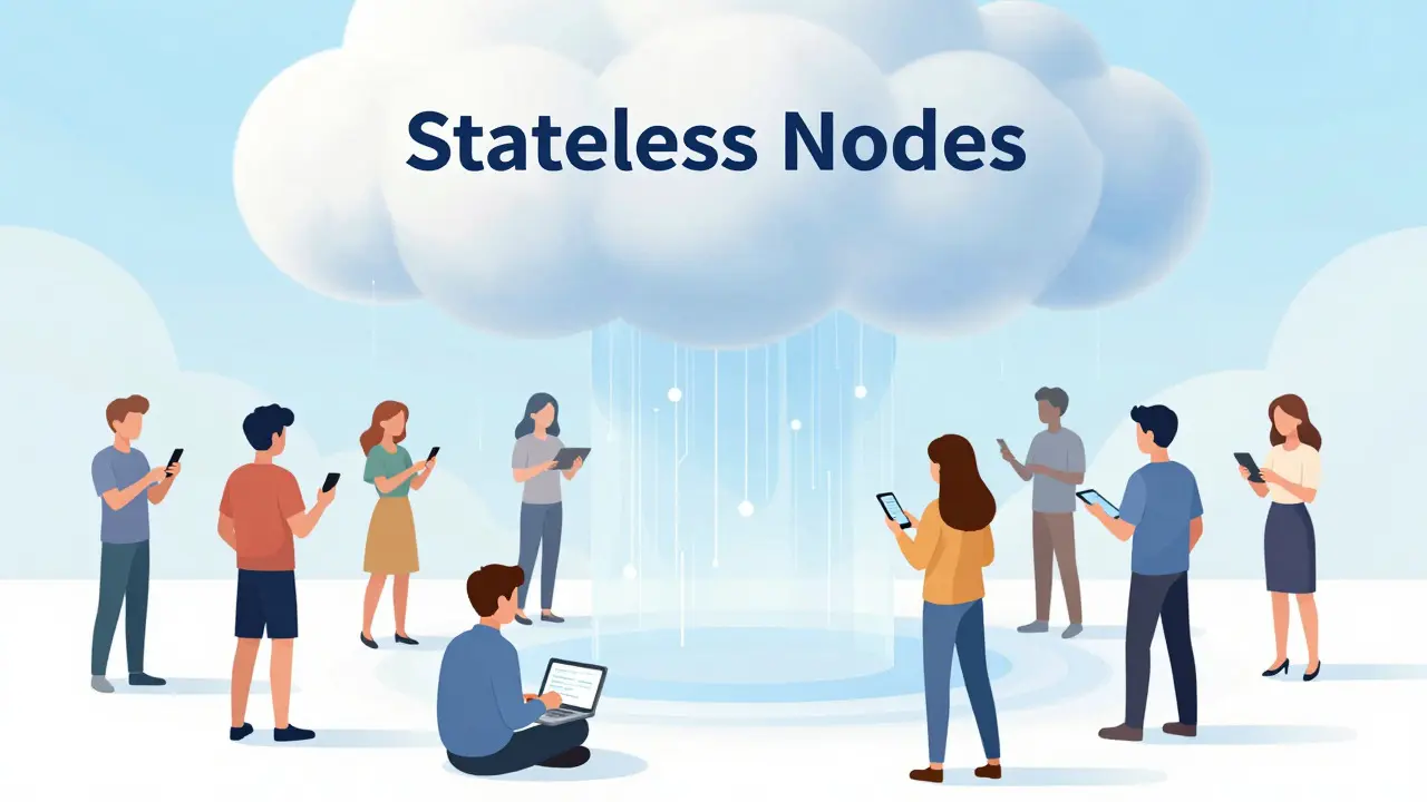 Zukunftsorientierte Illustration von stateless Nodes und einfacher Teilhabe