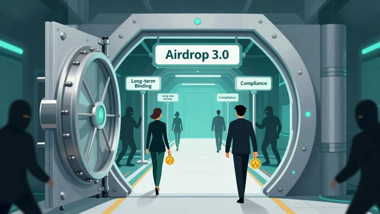 Zukunftsorientierte Illustration zu regulierten und sicheren Krypto-Airdrops