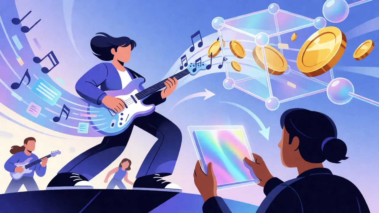 Artist receiving automatic blockchain royalties from secondary market sales