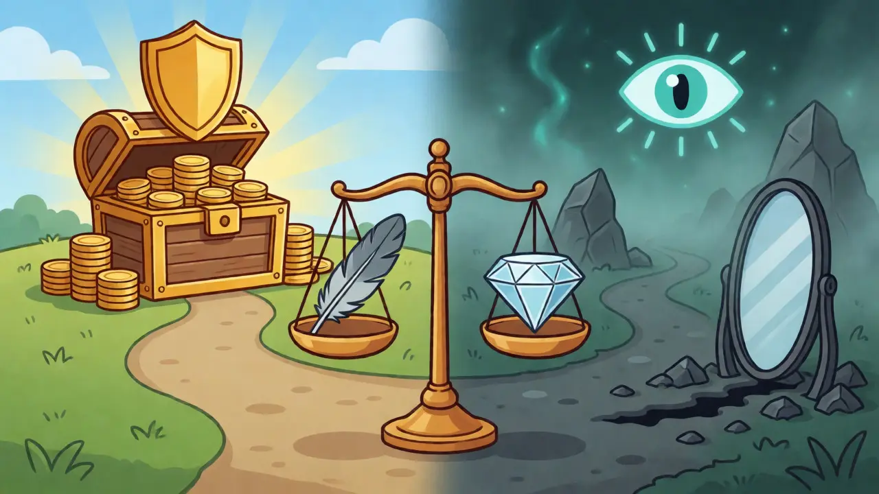 Illustration der Risiken und Chancen beim Krypto-Airdrop als Waage