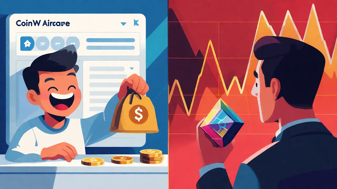 Vergleich von niedrigen Exchange-Airdrops und hohem Risiko bei CWT-Presale-Investitionen.