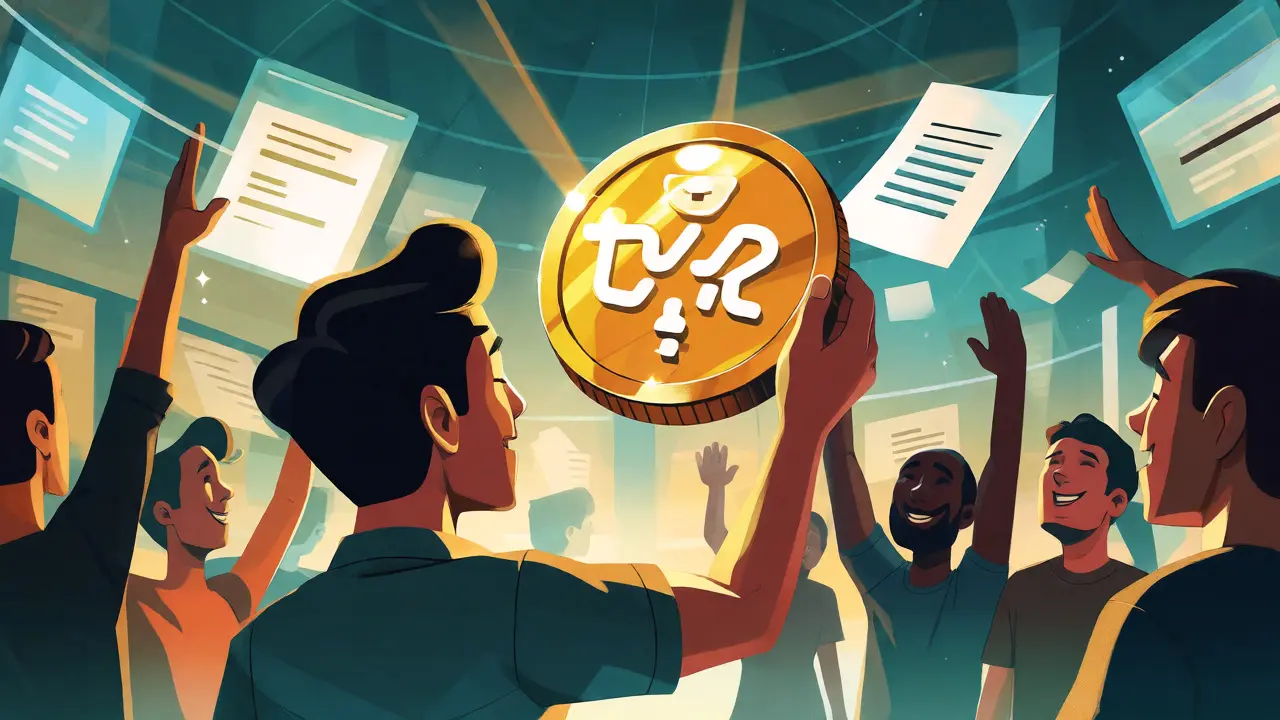 Charakter hält goldenen Token als Schlüssel für Community-Abstimmung