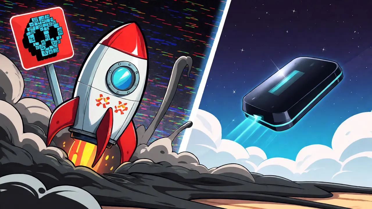 Gescheiterter Raketenstart verglichen mit funktionierendem IoT-Gerät
