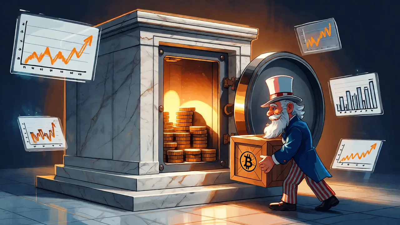 Illustration der strategischen Bitcoin-Reserve als sicherer Tresor unter Aufsicht der USA